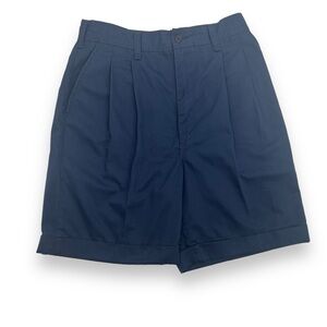 Vintage Todd Navy Blue High Waisted Pleated Cuffed Chino Shorts Size 10. 28X6.5